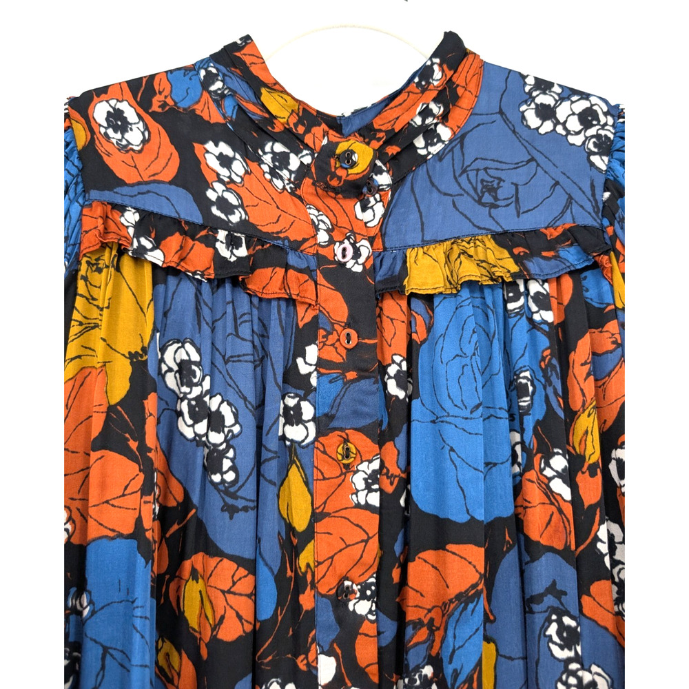 Cleobella Floral Mini Dress Womens XS Blue Orange Ruffle Tiered Boho Festival - Picture 6 of 15